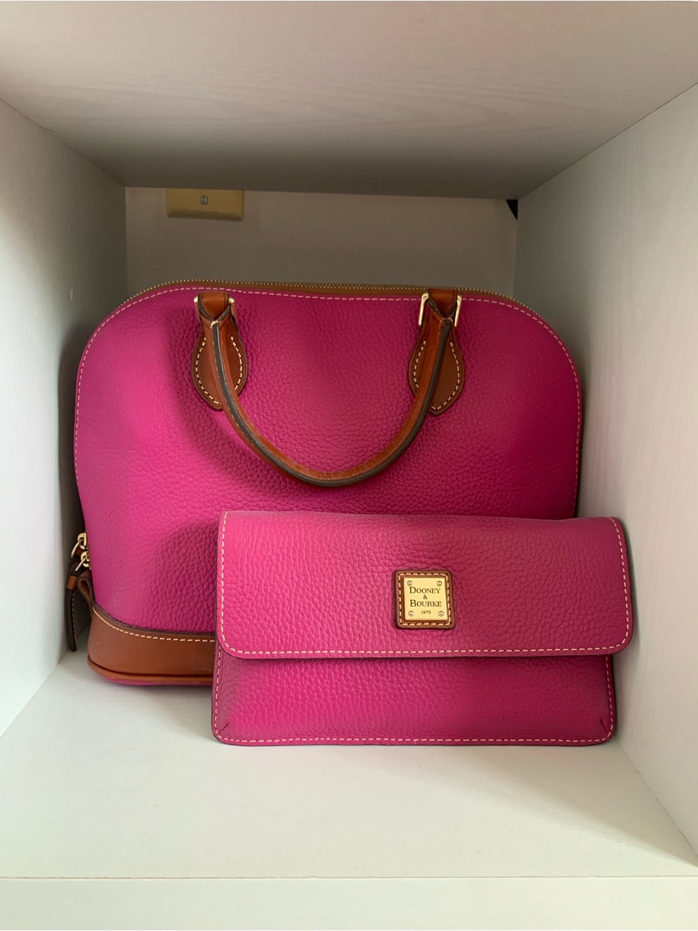 Dooney & Bourke Magenta Pebble Leather Dome Satchel with Matching Wallet